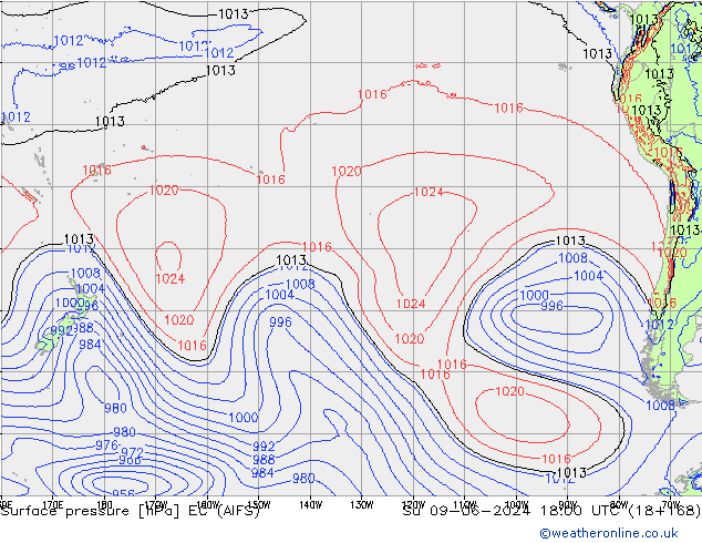 Surface pressure EC (AIFS) Su 09.06.2024 18 UTC