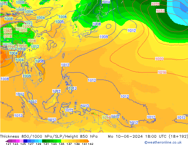 Thck 850-1000 hPa EC (AIFS) Mo 10.06.2024 18 UTC