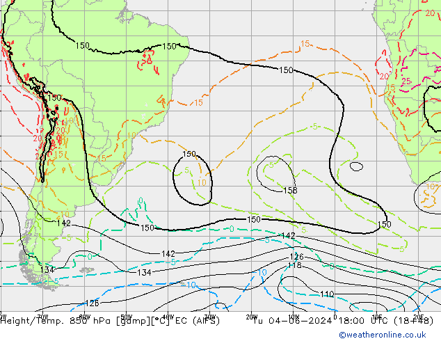 Yükseklik/Sıc. 850 hPa EC (AIFS) Sa 04.06.2024 18 UTC