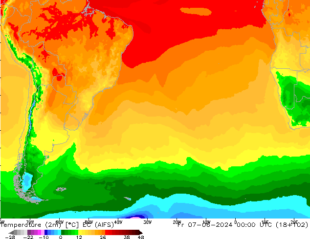 Temperatura (2m) EC (AIFS) ven 07.06.2024 00 UTC