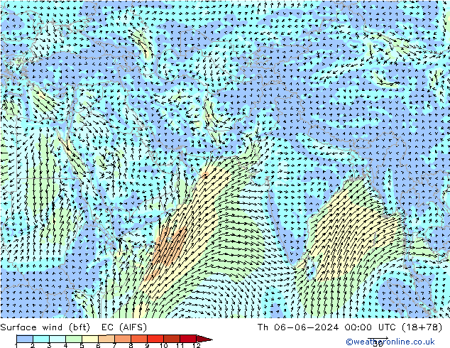 Surface wind (bft) EC (AIFS) Th 06.06.2024 00 UTC