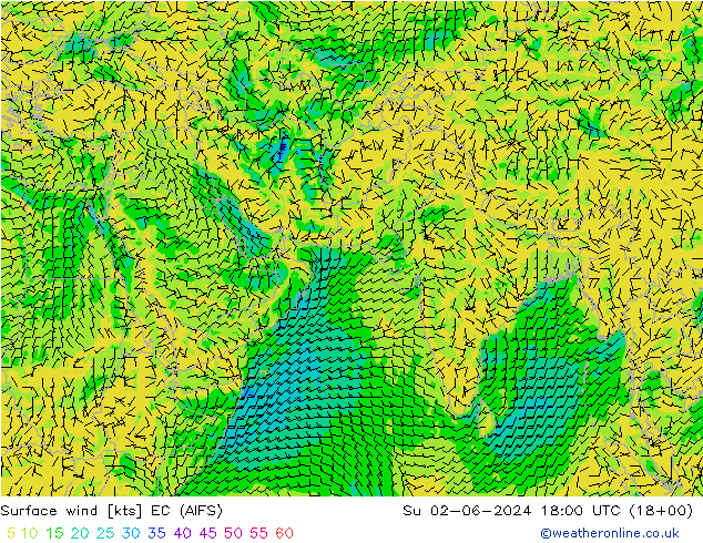 风 10 米 EC (AIFS) 星期日 02.06.2024 18 UTC