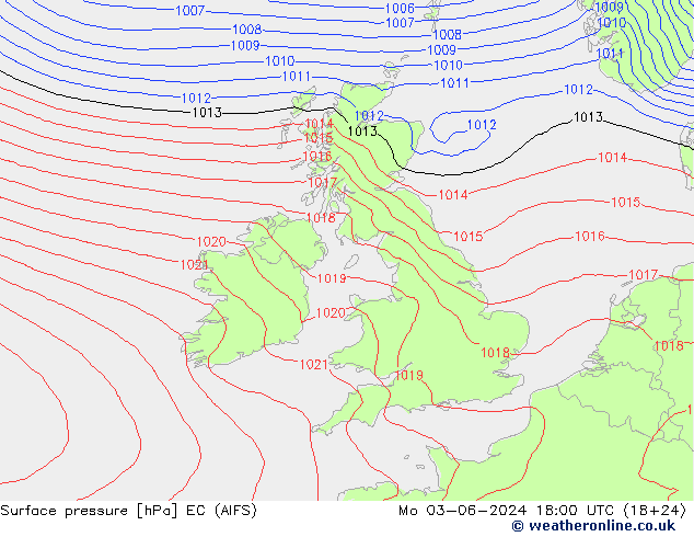 Atmosférický tlak EC (AIFS) Po 03.06.2024 18 UTC
