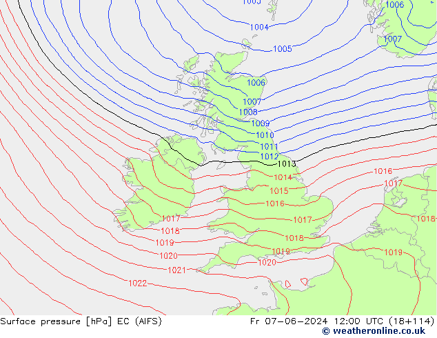 Surface pressure EC (AIFS) Fr 07.06.2024 12 UTC