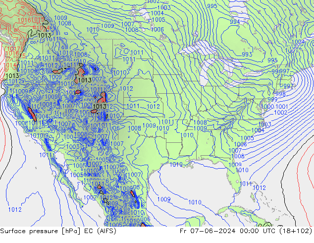 Atmosférický tlak EC (AIFS) Pá 07.06.2024 00 UTC