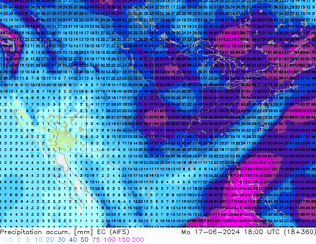 Precipitation accum. EC (AIFS) пн 17.06.2024 18 UTC