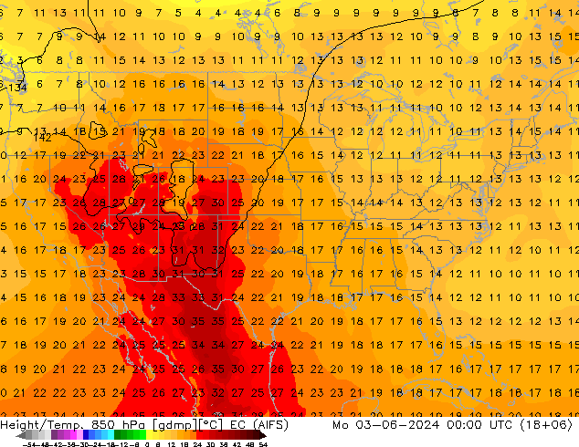 Height/Temp. 850 hPa EC (AIFS) Po 03.06.2024 00 UTC