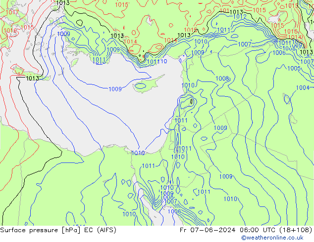 Atmosférický tlak EC (AIFS) Pá 07.06.2024 06 UTC