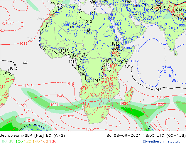 Corriente en chorro EC (AIFS) sáb 08.06.2024 18 UTC