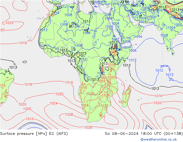 Atmosférický tlak EC (AIFS) So 08.06.2024 18 UTC