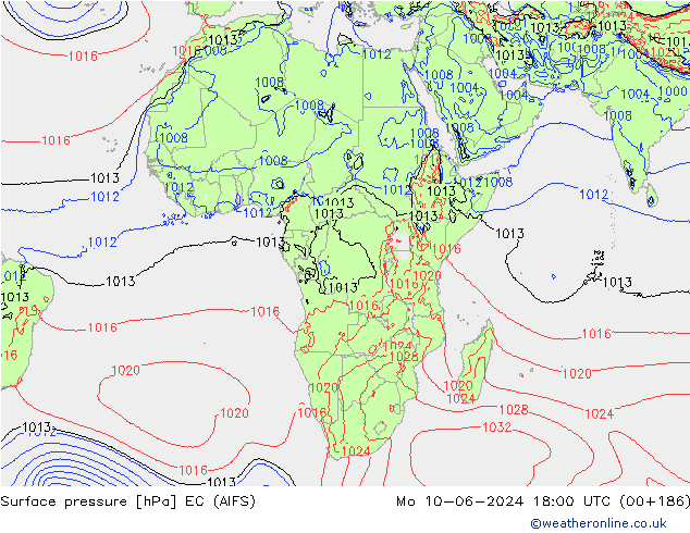 приземное давление EC (AIFS) пн 10.06.2024 18 UTC