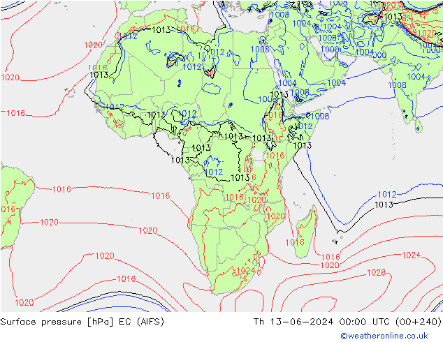 Presión superficial EC (AIFS) jue 13.06.2024 00 UTC