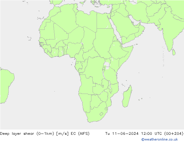 Deep layer shear (0-1km) EC (AIFS) Sa 11.06.2024 12 UTC