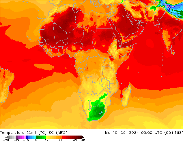 Temperature (2m) EC (AIFS) Po 10.06.2024 00 UTC