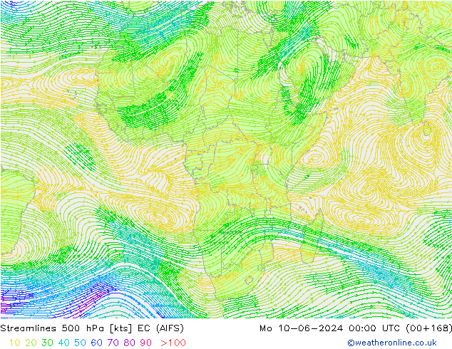 Línea de corriente 500 hPa EC (AIFS) lun 10.06.2024 00 UTC