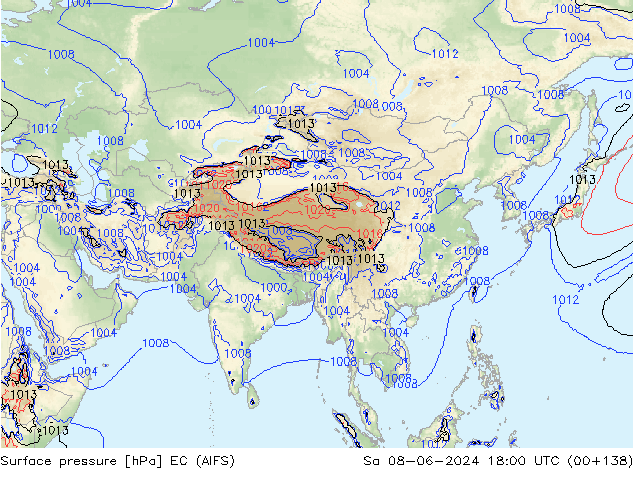 Surface pressure EC (AIFS) Sa 08.06.2024 18 UTC