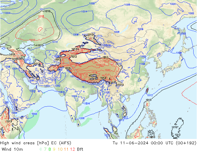 High wind areas EC (AIFS) mar 11.06.2024 00 UTC