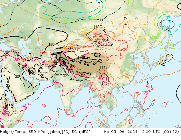 Height/Temp. 850 hPa EC (AIFS) lun 03.06.2024 12 UTC