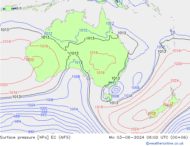 Surface pressure EC (AIFS) Mo 03.06.2024 06 UTC