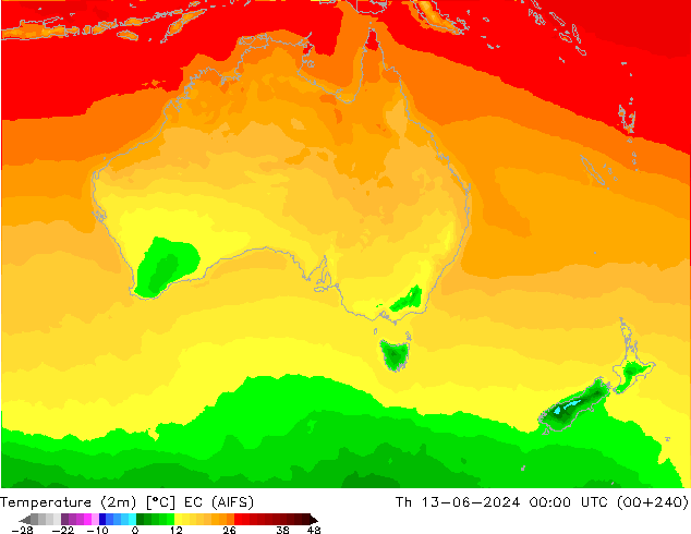 Temperature (2m) EC (AIFS) Čt 13.06.2024 00 UTC