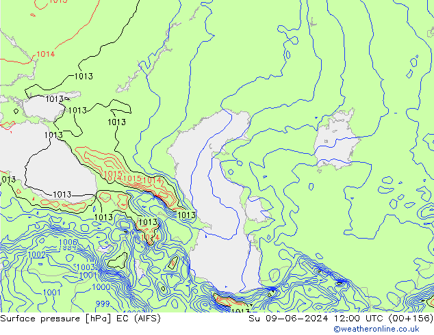 Presión superficial EC (AIFS) dom 09.06.2024 12 UTC