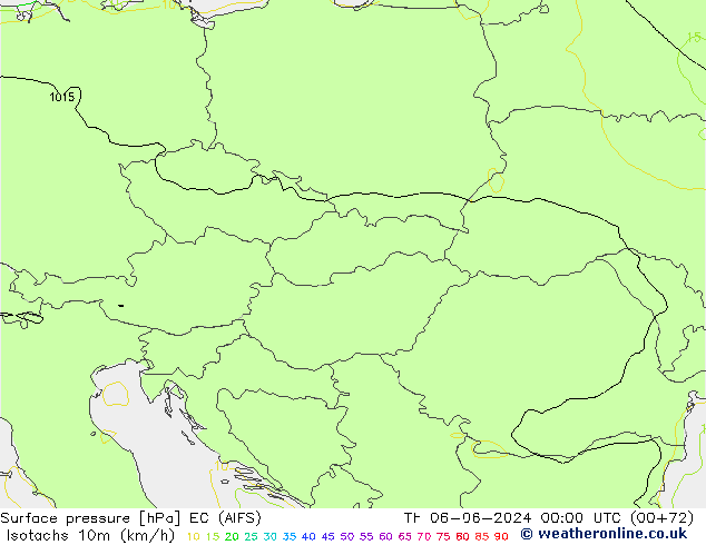 Isotachs (kph) EC (AIFS) gio 06.06.2024 00 UTC