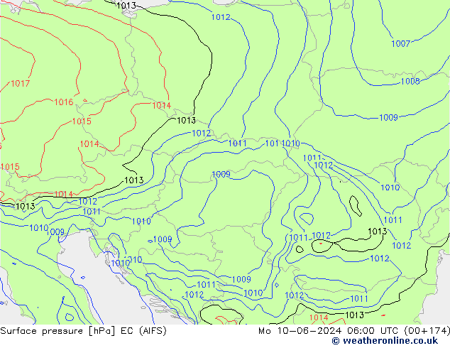 Surface pressure EC (AIFS) Mo 10.06.2024 06 UTC