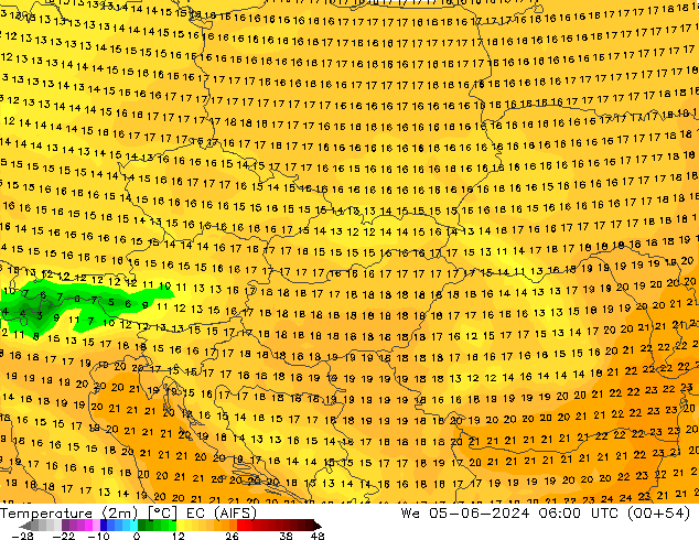 Temperature (2m) EC (AIFS) We 05.06.2024 06 UTC