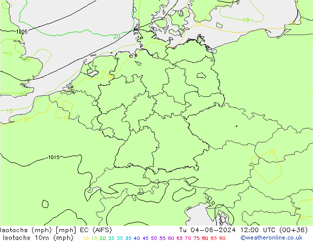 Eşrüzgar Hızları mph EC (AIFS) Sa 04.06.2024 12 UTC