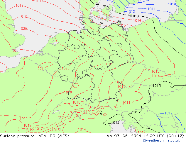 Atmosférický tlak EC (AIFS) Po 03.06.2024 12 UTC