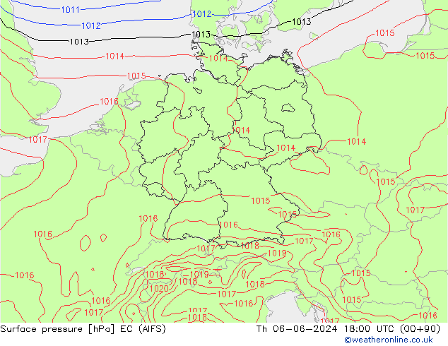 Luchtdruk (Grond) EC (AIFS) do 06.06.2024 18 UTC