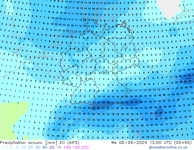 Precipitation accum. EC (AIFS)  05.06.2024 12 UTC