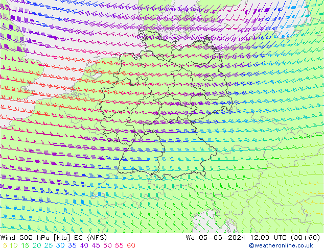 Wind 500 hPa EC (AIFS) wo 05.06.2024 12 UTC