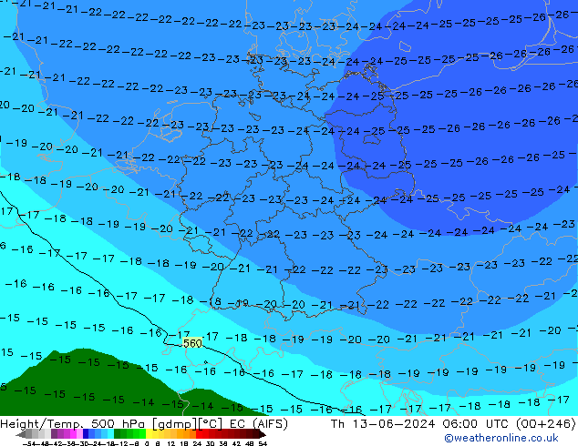 Height/Temp. 500 hPa EC (AIFS) Th 13.06.2024 06 UTC