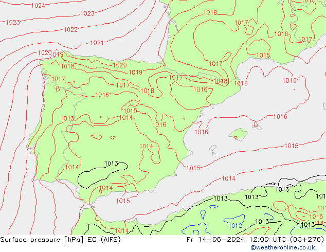 Presión superficial EC (AIFS) vie 14.06.2024 12 UTC