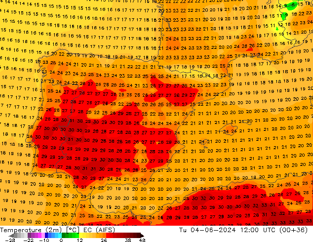 Temperatuurkaart (2m) EC (AIFS) di 04.06.2024 12 UTC