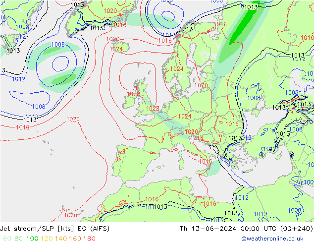 Jet stream/SLP EC (AIFS) Th 13.06.2024 00 UTC