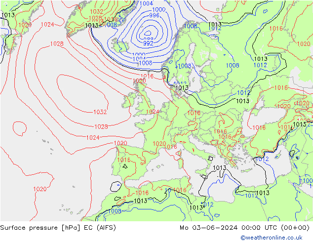 Atmosférický tlak EC (AIFS) Po 03.06.2024 00 UTC