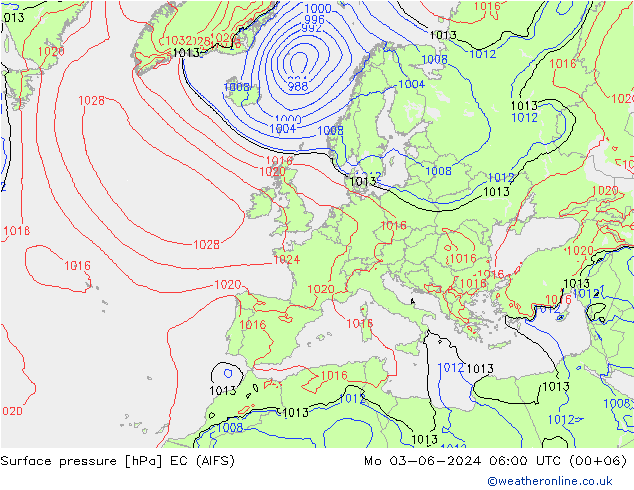 ciśnienie EC (AIFS) pon. 03.06.2024 06 UTC