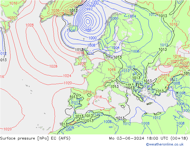 pressão do solo EC (AIFS) Seg 03.06.2024 18 UTC