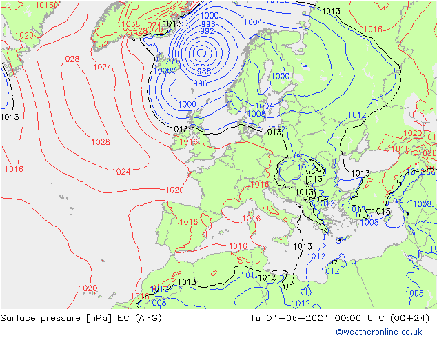 Luchtdruk (Grond) EC (AIFS) di 04.06.2024 00 UTC