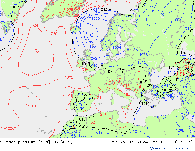 Surface pressure EC (AIFS) We 05.06.2024 18 UTC