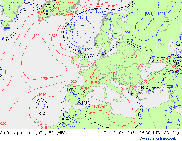 Surface pressure EC (AIFS) Th 06.06.2024 18 UTC