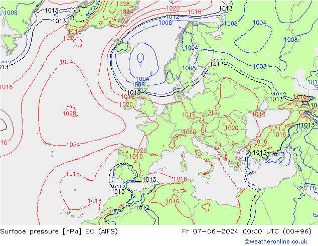 ciśnienie EC (AIFS) pt. 07.06.2024 00 UTC