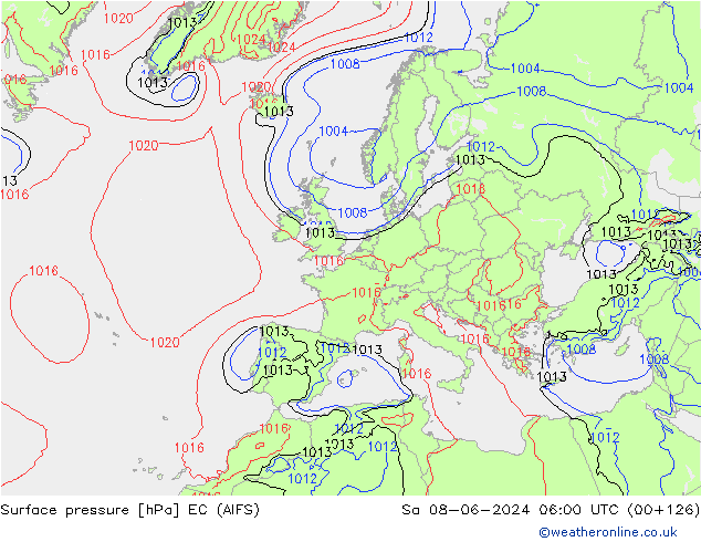 Atmosférický tlak EC (AIFS) So 08.06.2024 06 UTC