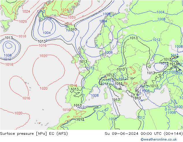 Presión superficial EC (AIFS) dom 09.06.2024 00 UTC