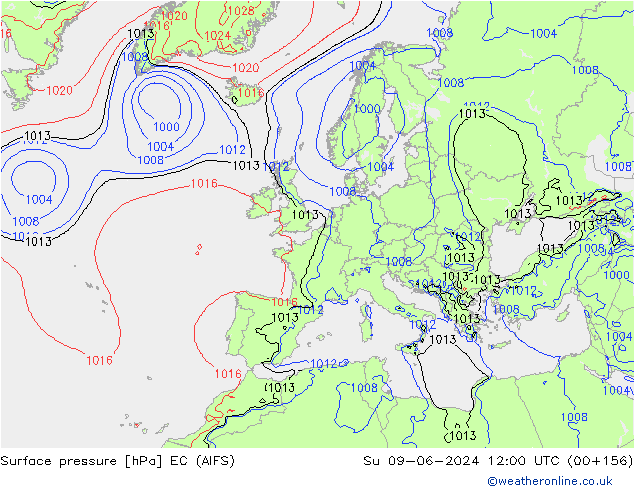 Surface pressure EC (AIFS) Su 09.06.2024 12 UTC