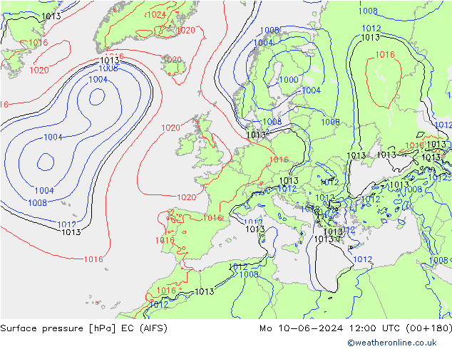 Atmosférický tlak EC (AIFS) Po 10.06.2024 12 UTC