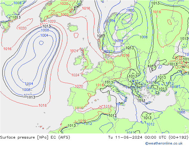ciśnienie EC (AIFS) wto. 11.06.2024 00 UTC