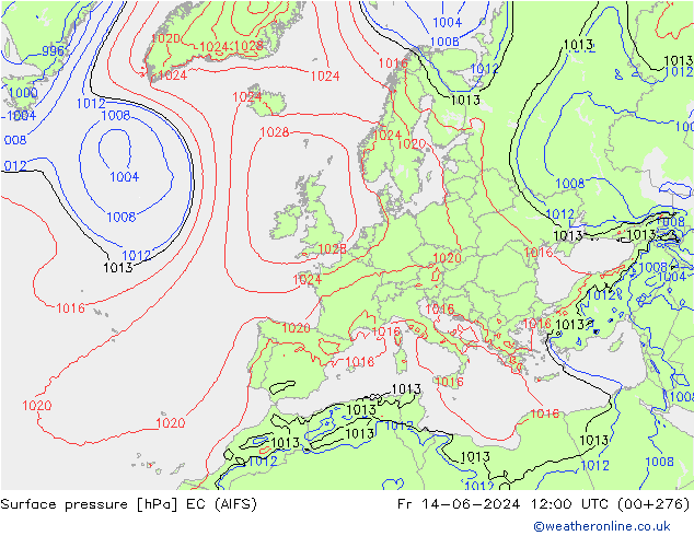 Surface pressure EC (AIFS) Fr 14.06.2024 12 UTC